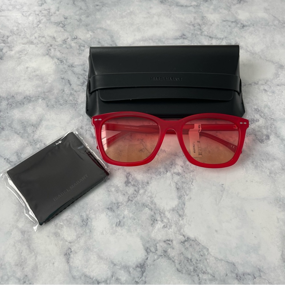 Authentic NEW ISABEL MARANT Red Rectangle Sunglasses Accessories W/ Leather Case